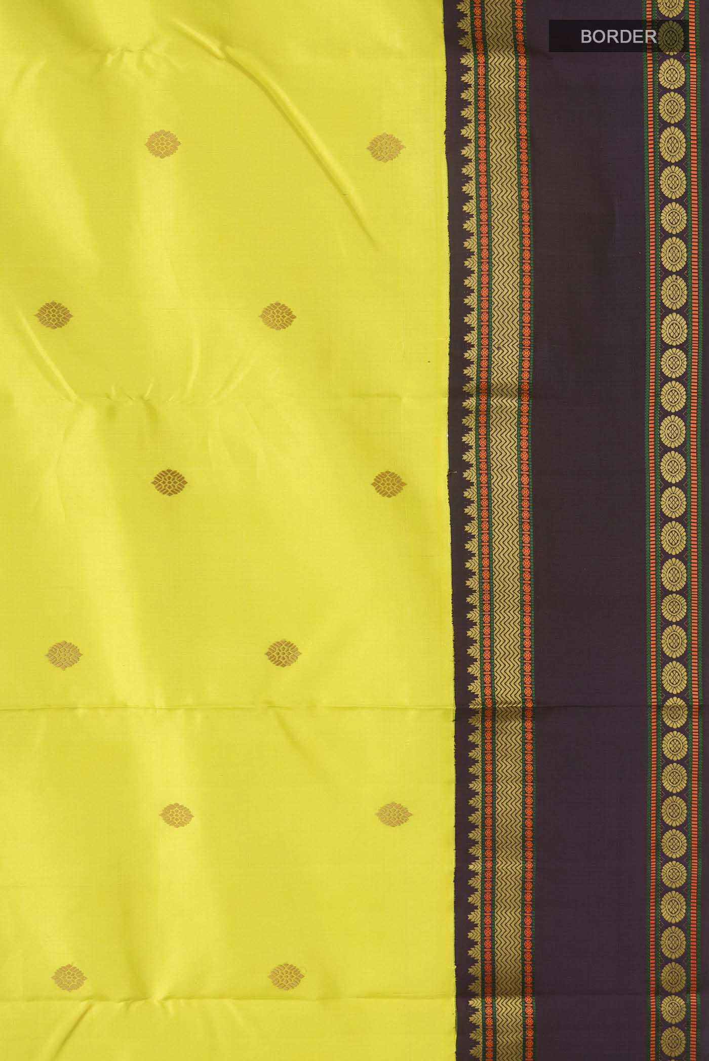 Border image of Yellow Kanchipuram Silk Saree with Thread Butta on the body and Thread Border