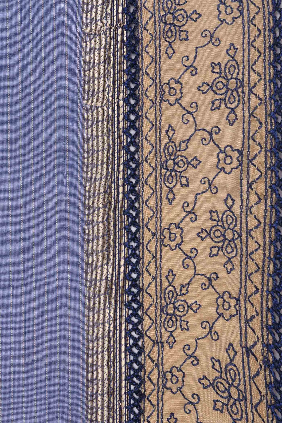 Border image of Navy Blue Dual Tone Organza Silk Saree with Stripes on the body and Embroidery Border