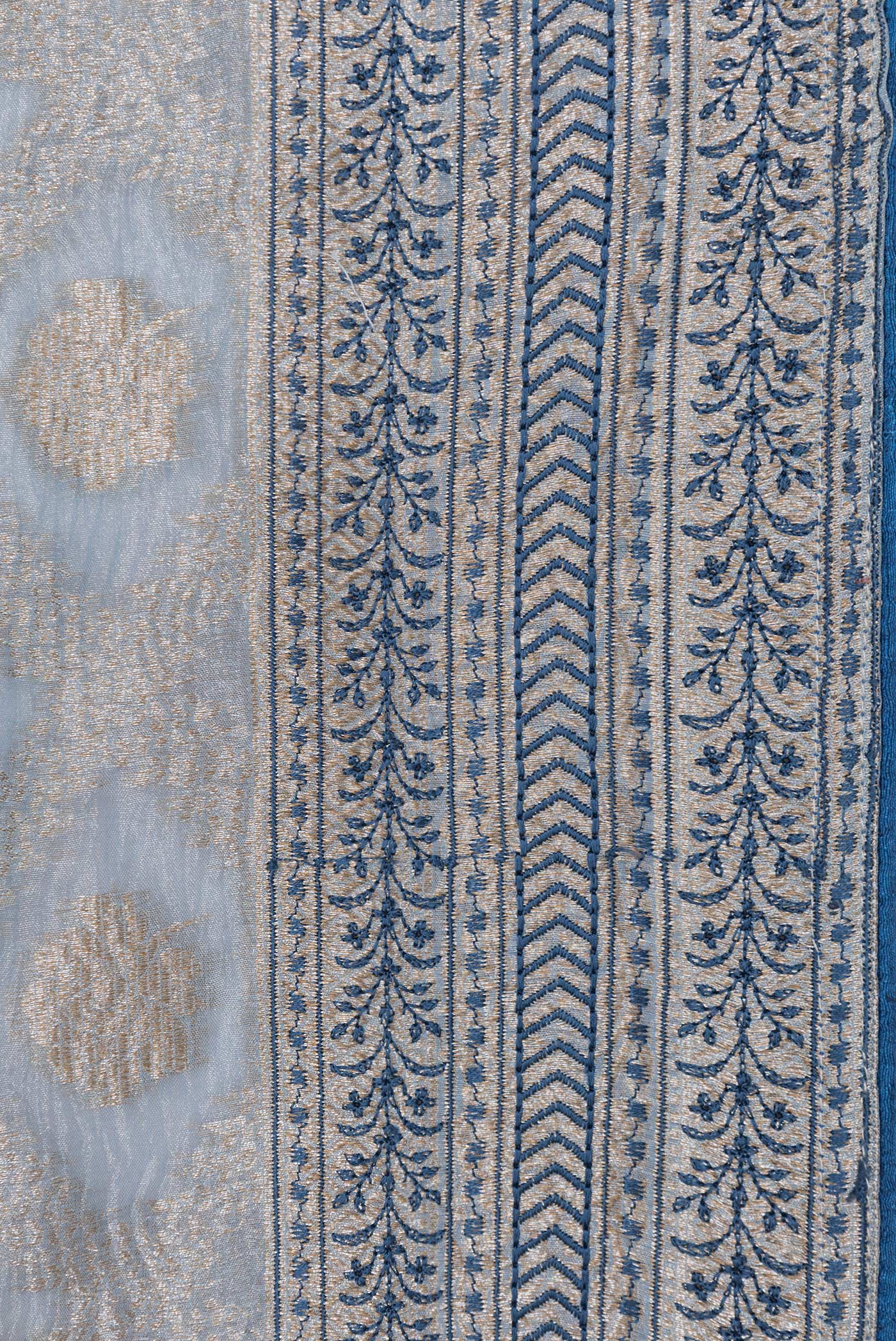 Border image of Light Blue Dual Tone Organza Silk Saree with Zari Brocade on the body and Embroidery Border. 