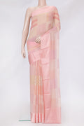 Golden Peach Dual Tone Mysore Chiffon Saree with Printed design on the body and Thread Border.  displayed on a mannequin