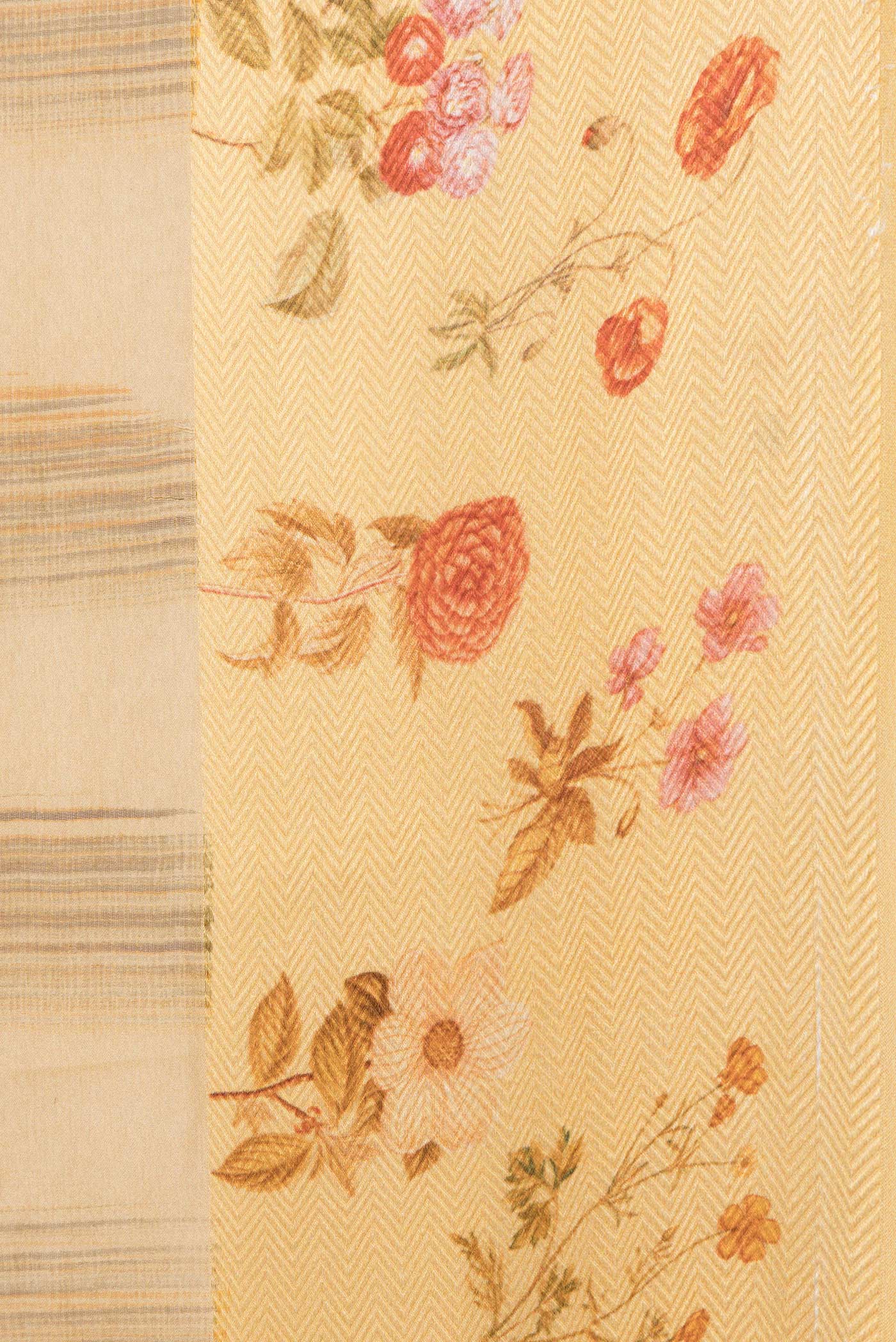 Border image of Sandal Dual Tone Mysore Chiffon Saree with Printed design on the body and Thread Border. 