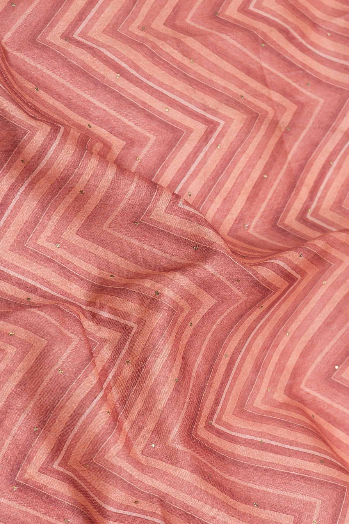 Close up of Dark Mauve Dual Tone Tussar Silk Saree with Printed design on the body and Zari Border displaying folds