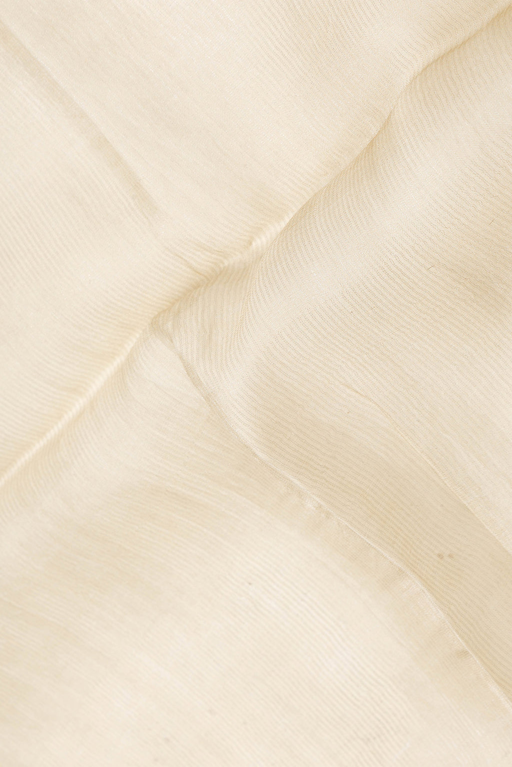 Close up of Beige Dual Tone Tussar Silk Saree with Plain Body and Printed Border.  displaying folds