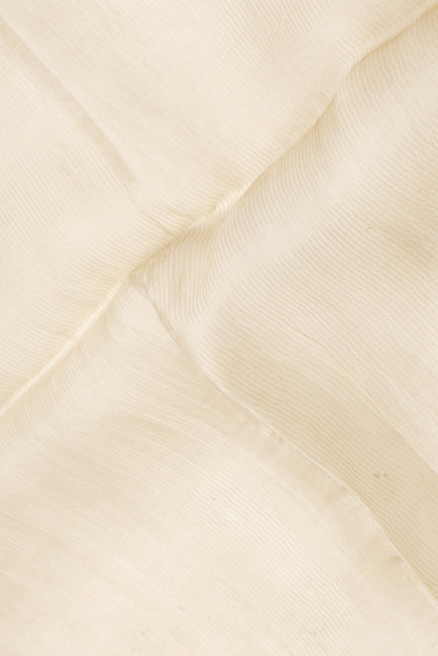 Close up of Beige Dual Tone Tussar Silk Saree with Plain Body and Printed Border.  displaying folds