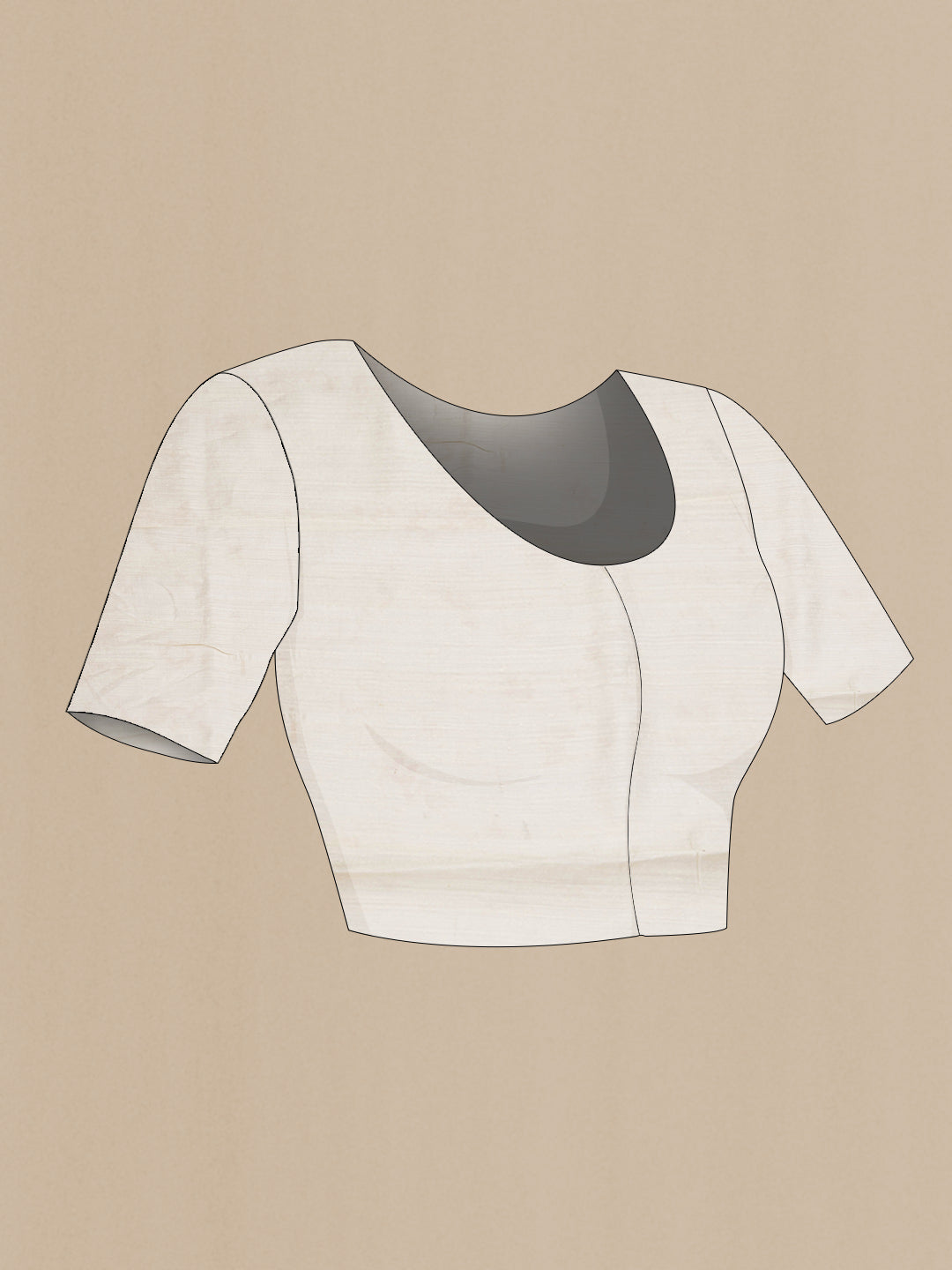 Close up image of the blouse of Beige Dual Tone Tussar Saree with Embroidery on the body and Without Border