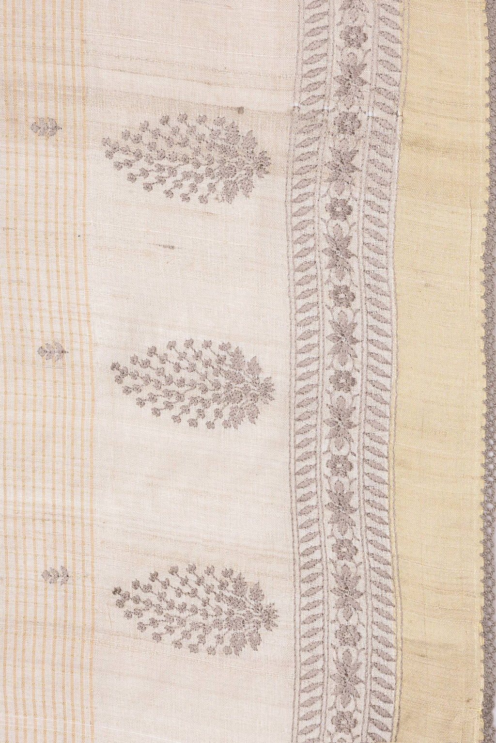 Border image of Beige Dual Tone Tussar Silk Saree with Checked design on the body and Embroidery Border. 