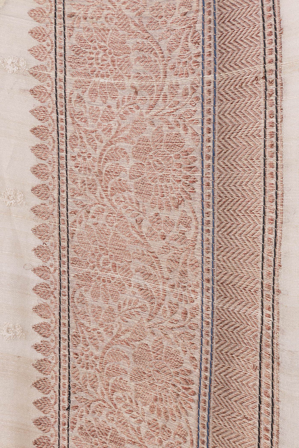 Border image of Beige Dual Tone Tussar Silk Saree with Embroidery on the body and Zari Border. 
