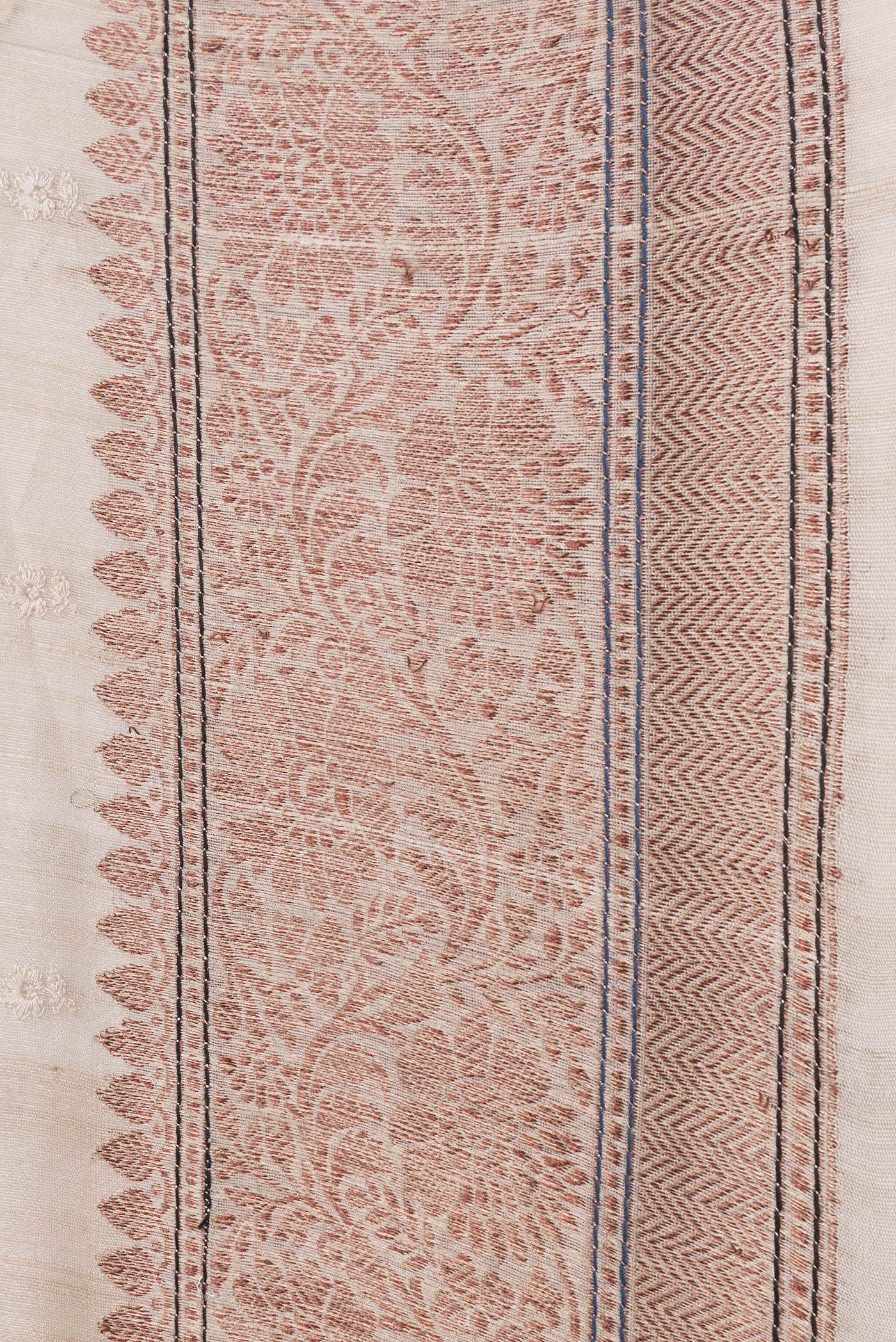 Border image of Beige Dual Tone Tussar Silk Saree with Embroidery on the body and Zari Border. 
