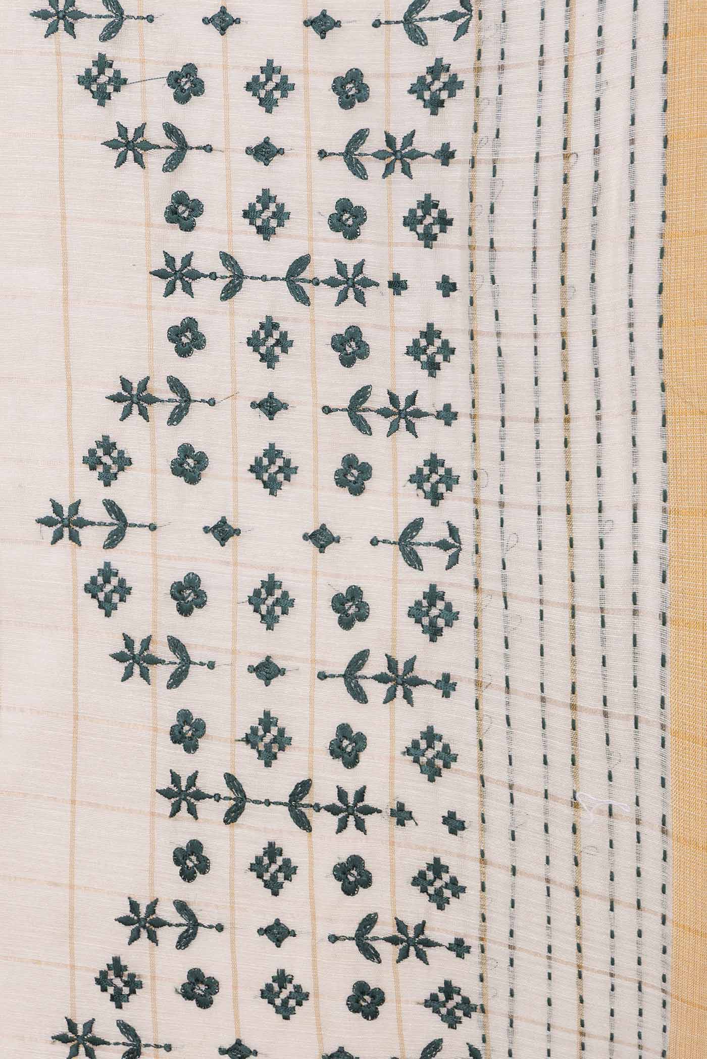 Border image of Beige Dual Tone Tussar Saree with Checked design on the body and Embroidery Border