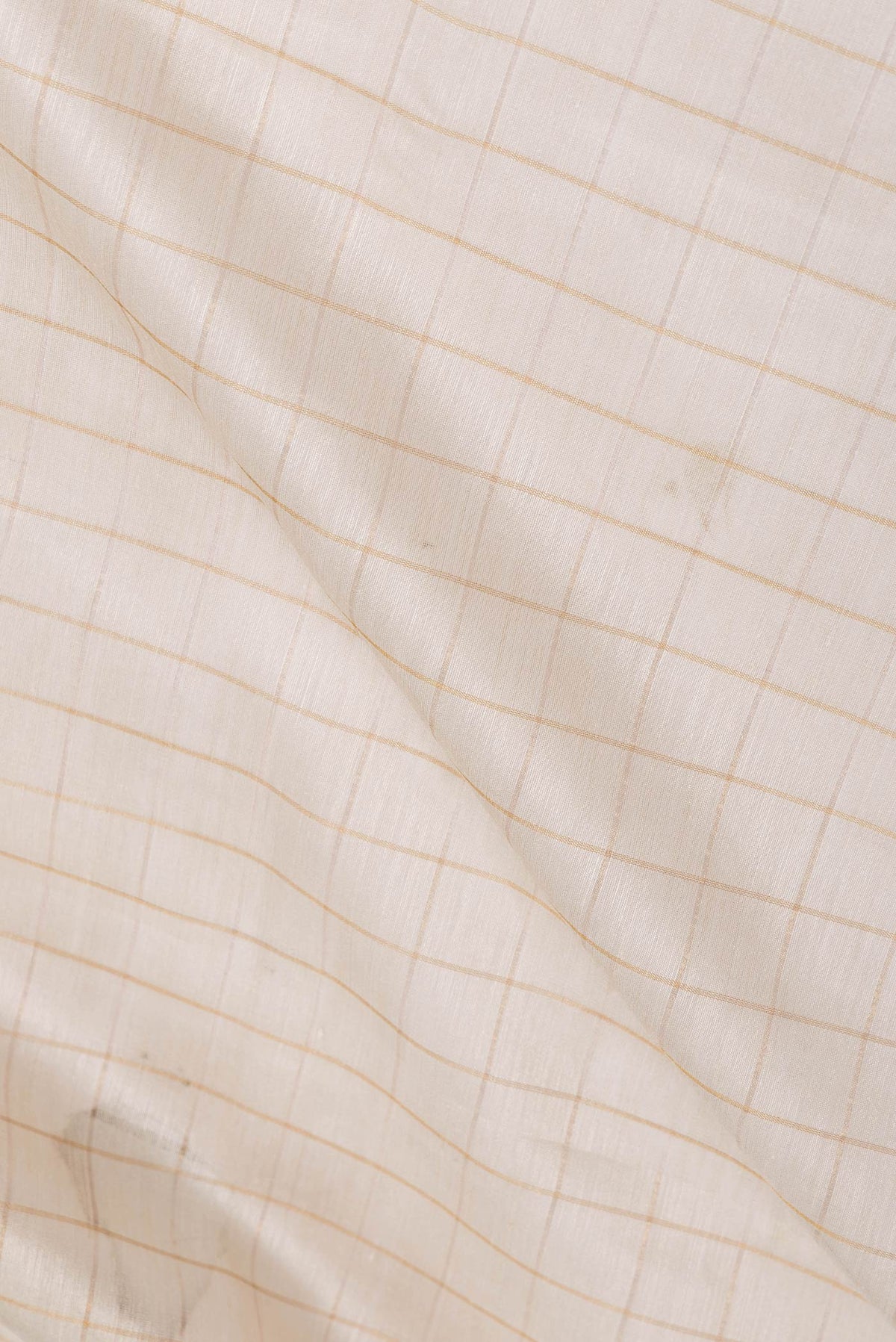 Close up of Beige Dual Tone Tussar Saree with Checked design on the body and Embroidery Border displaying folds