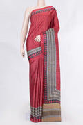 Red Dual Tone Tussar Saree with Printed design on the body and Printed Border displayed on a mannequin