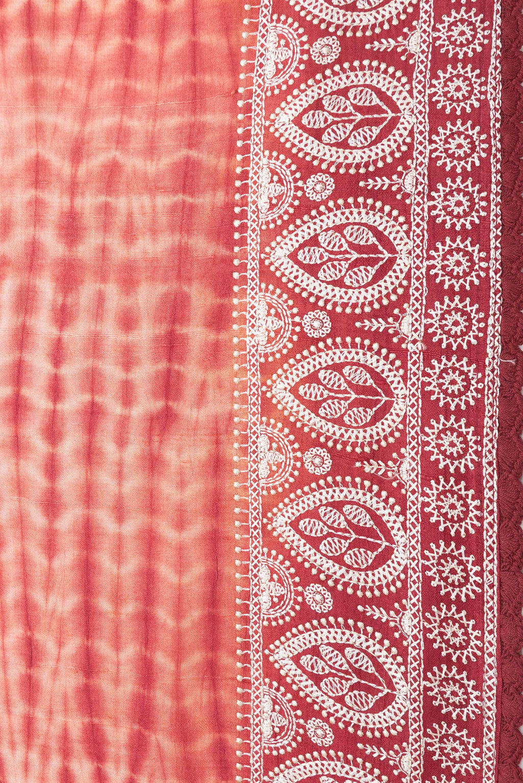 Border image of Golden Peach Dual Tone Tussar Silk Saree with Printed design on the body and Embroidery Border. 