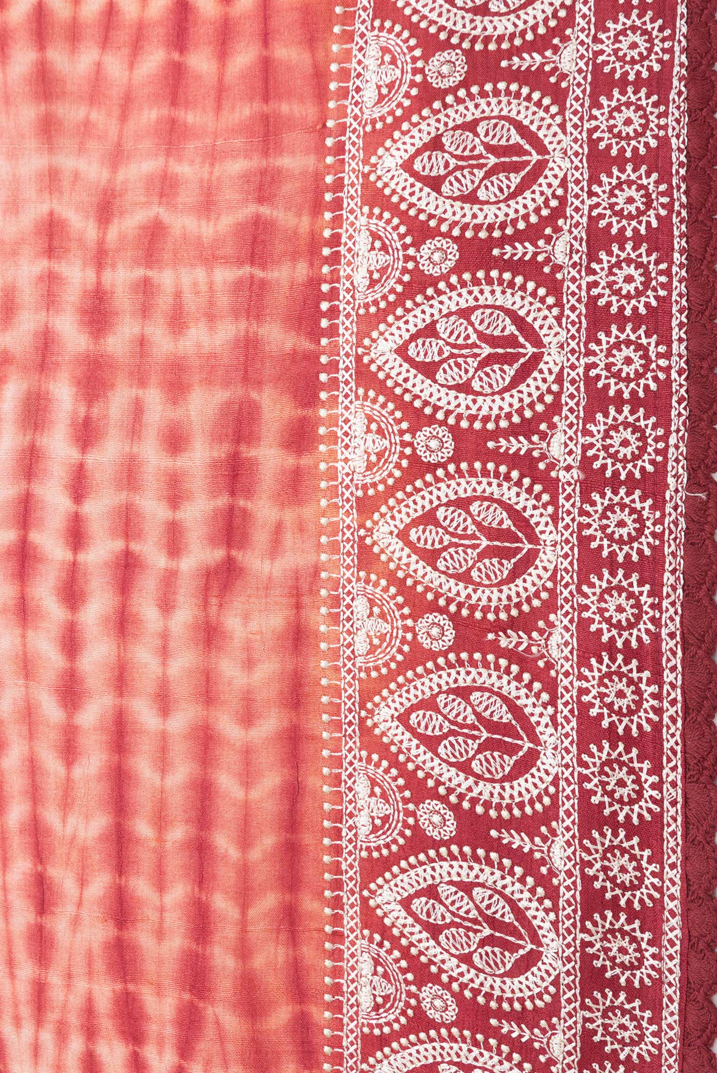 Border image of Golden Peach Dual Tone Tussar Silk Saree with Printed design on the body and Embroidery Border. 