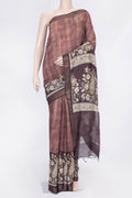 Maroon Dual Tone Tussar Saree with Printed design on the body and Printed Border displayed on a mannequin