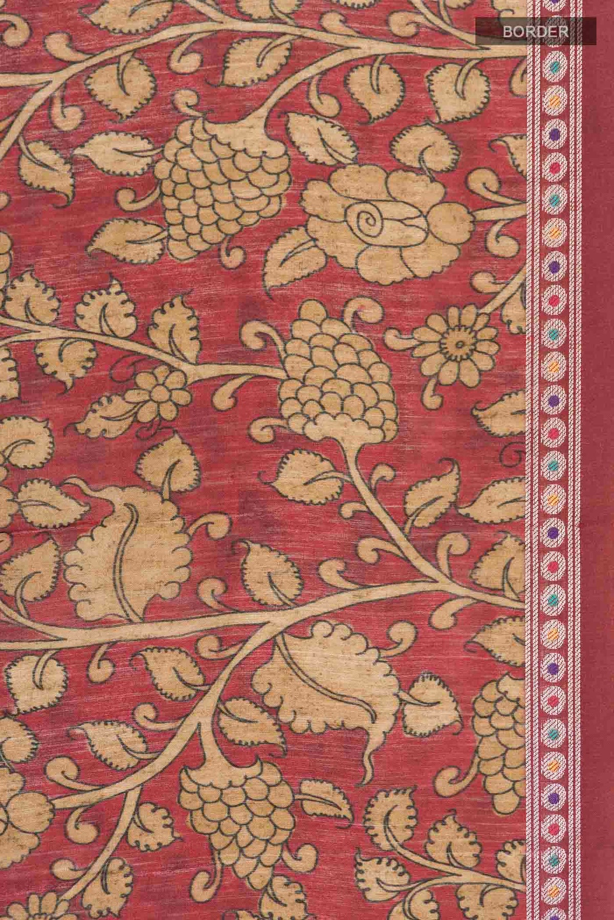 Border image of Maroon Bhagalpuri Tussar Silk Saree with Printed design on the body and Zari Border