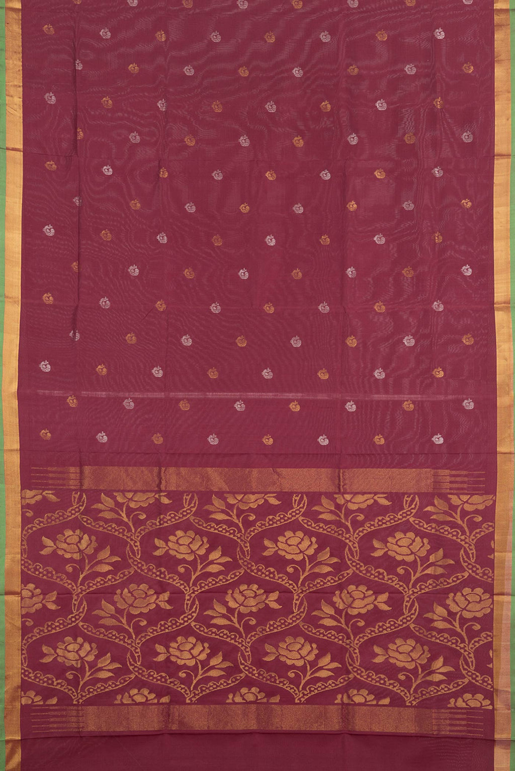 Flat view of Maroon Dual Tone Uppada Silk Saree with Zari And Thread Butta on the body and Zari Border