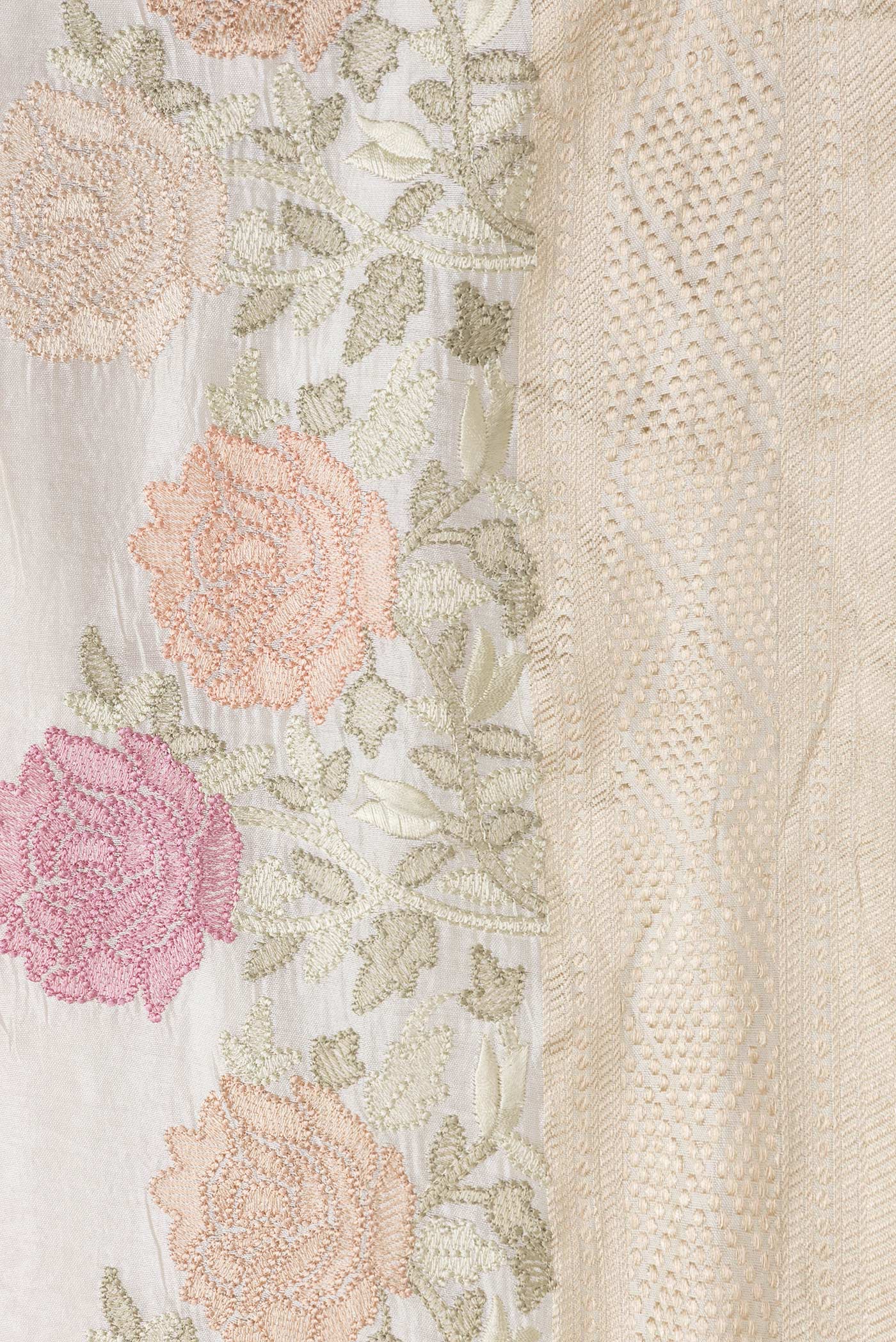 Border image of Rose Gold Dual Tone Tussar Silk Saree with Embroidery on the body and Zari Border. 