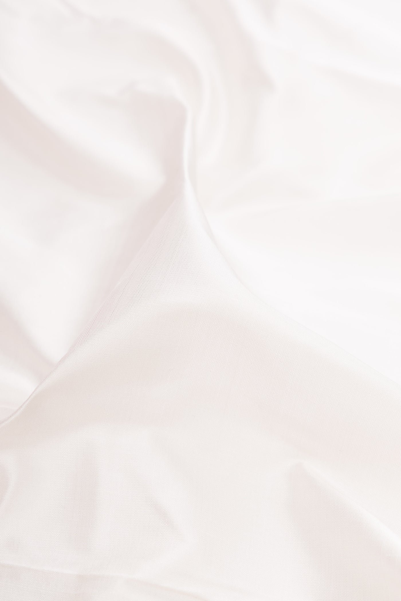 Close up of White Kanjivaram Silk Nine Yards Saree with Plain Body and Zari Border.  displaying folds