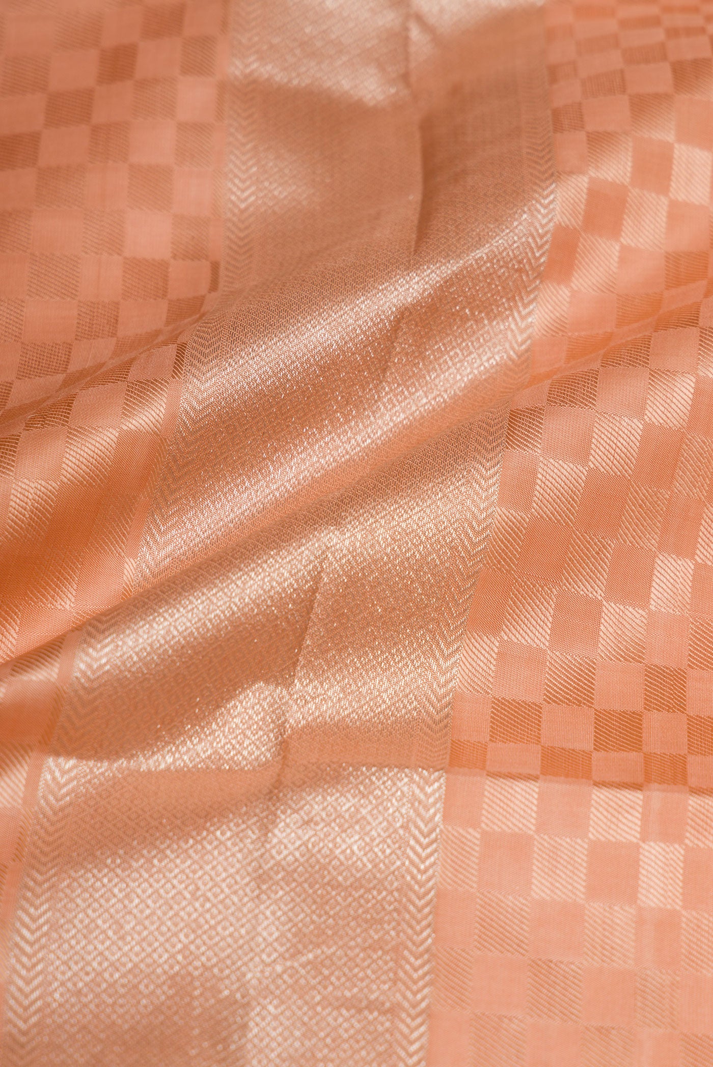 Peach Silk Dhoti With Angavastram (8X4) Muzham with Zari Brocade on the body and Zari Border