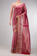Pink Dual Tone Kanjivaram Silk Saree with Zari Brocade on the body and Zari Border.  displayed on a mannequin