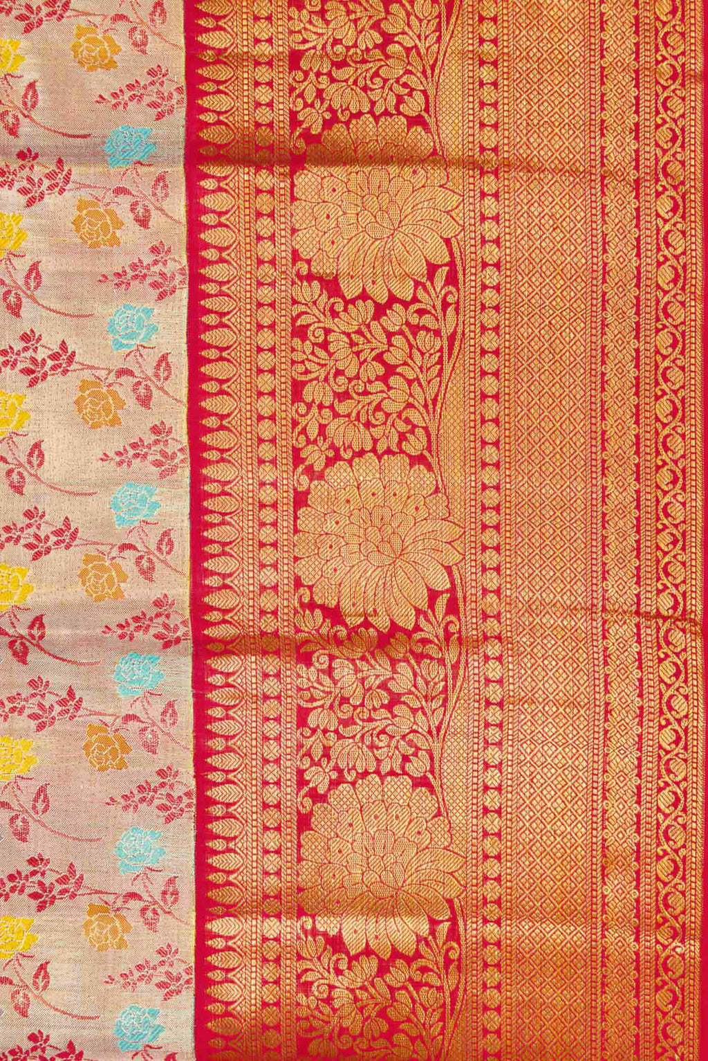 Border image of Gold Dual Tone Kanchipuram Tissue Silk Saree with Zari Brocade on the body and Zari Border. 
