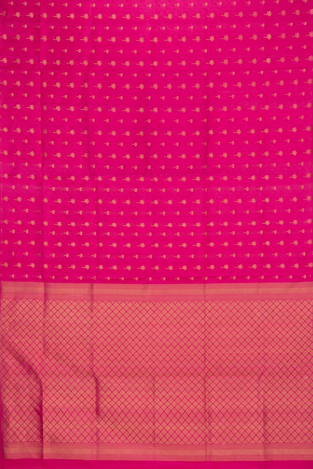 Flat view of Pure Silk Pink Soft Saree with Jacquard With Zari Butta on the body and Without Border. 