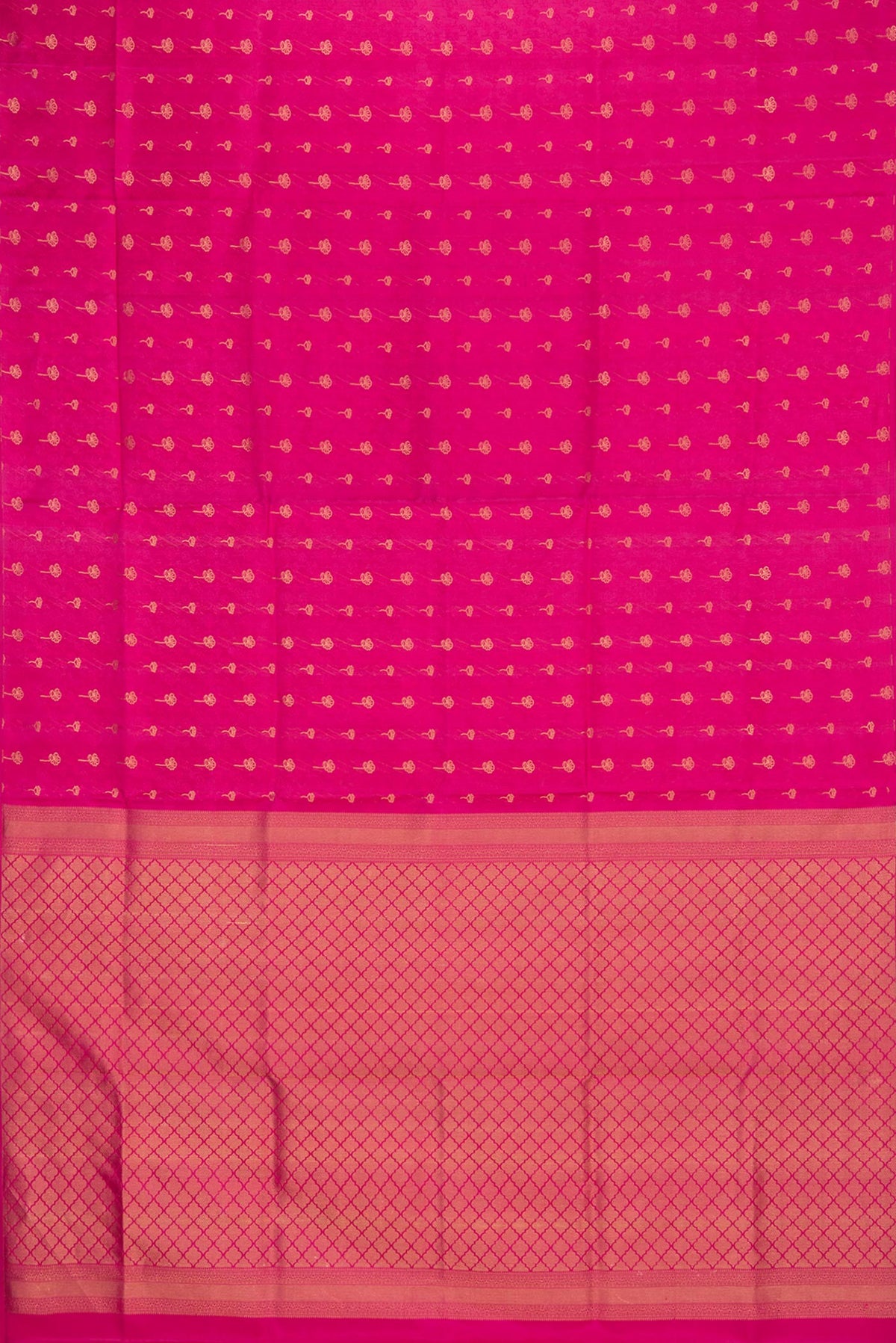 Flat view of Pure Silk Pink Soft Saree with Jacquard With Zari Butta on the body and Without Border. 
