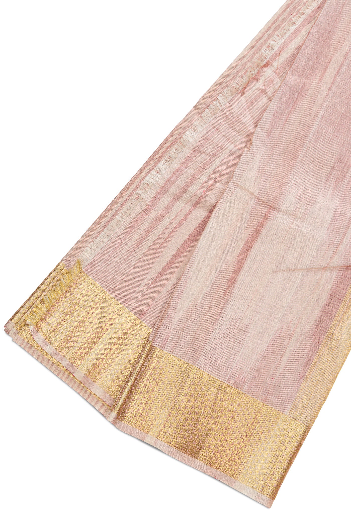 Rose Gold Silk Dhoti With Angavastram (8X4) Muzham with Plain Body and Zari Border