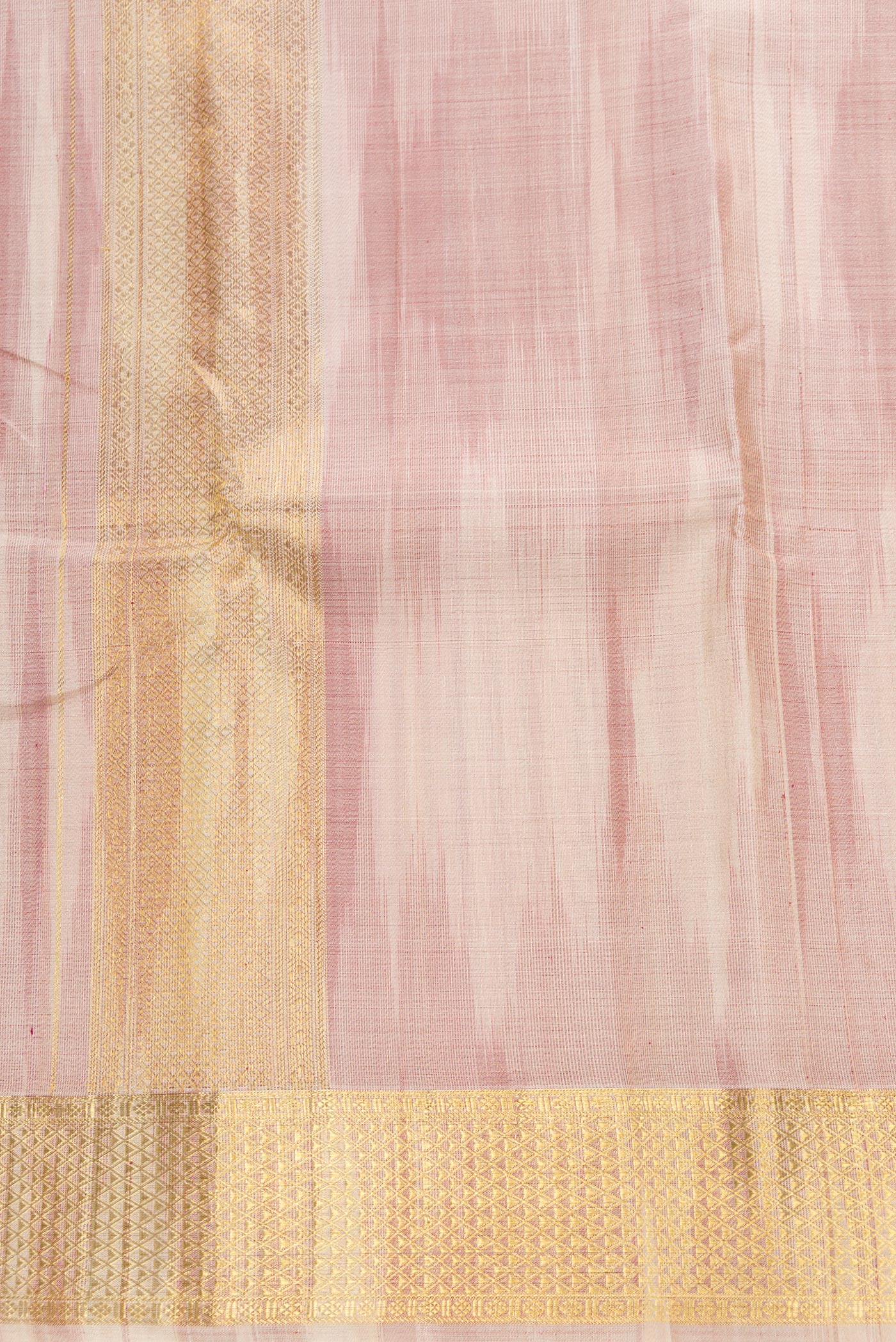 Rose Gold Silk Dhoti With Angavastram (8X4) Muzham with Plain Body and Zari Border