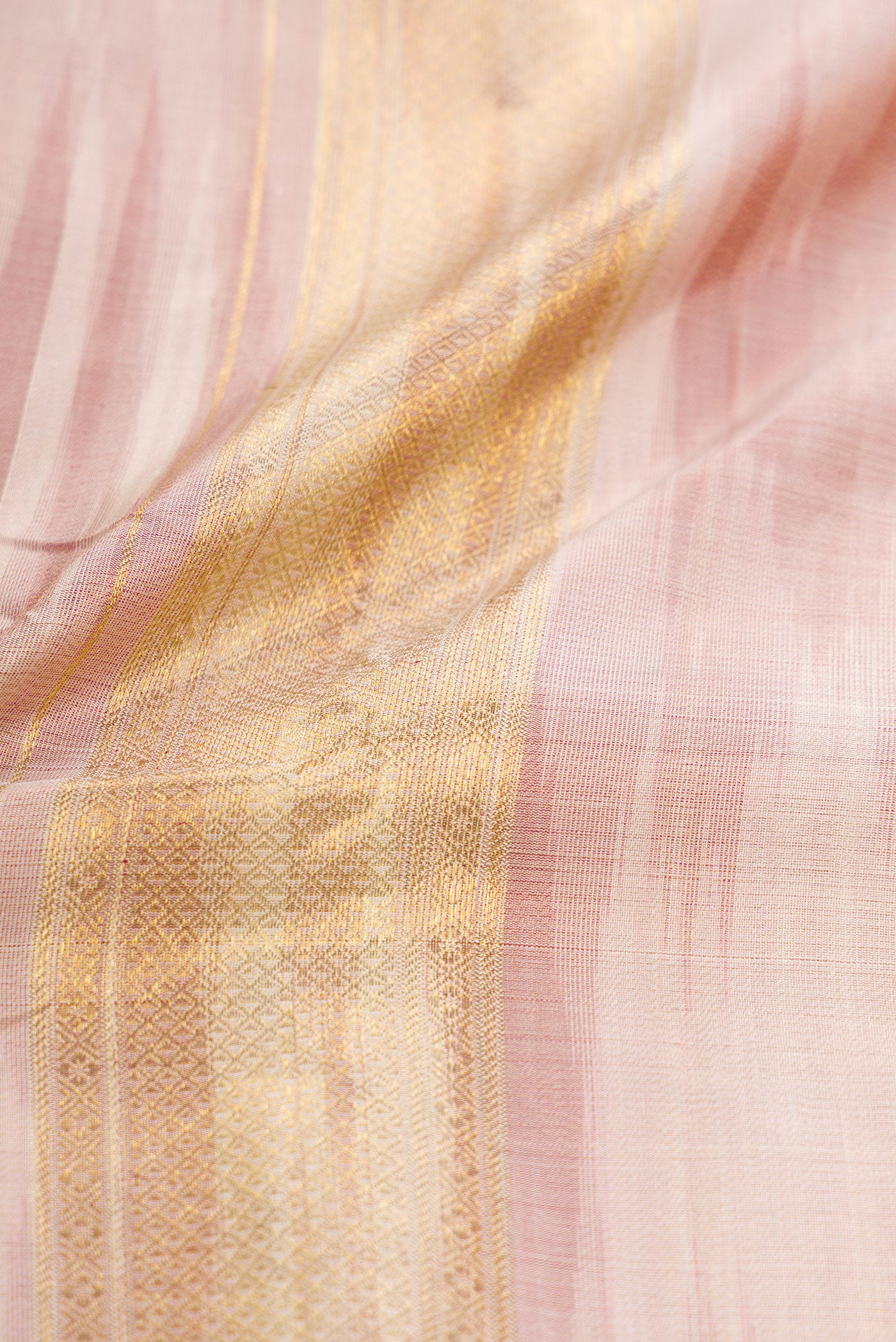 Rose Gold Silk Dhoti With Angavastram (8X4) Muzham with Plain Body and Zari Border