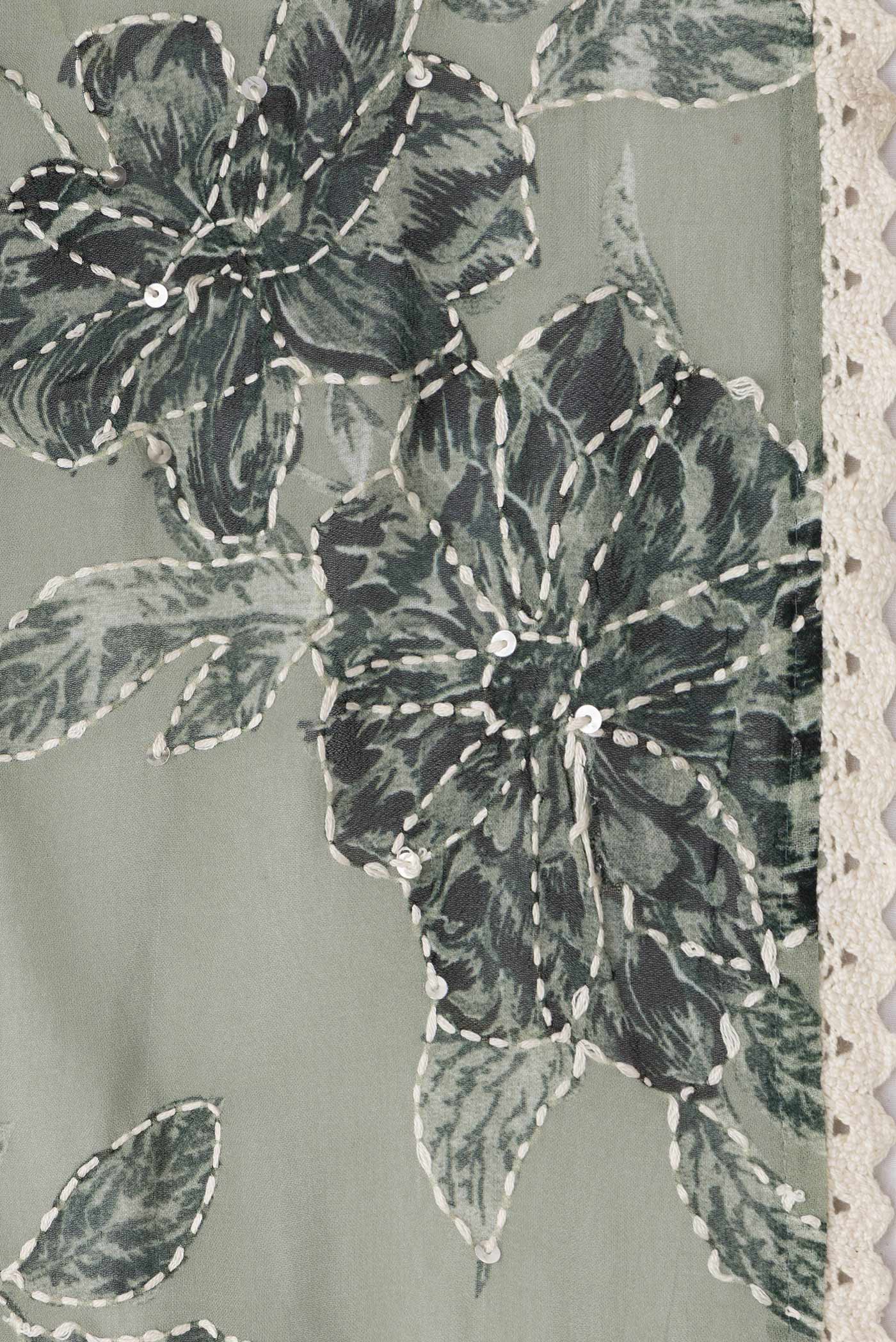 Border image of Light Green Dual Tone Mysore Georgette Saree with Embroidery on the body and Embroidery Border. 