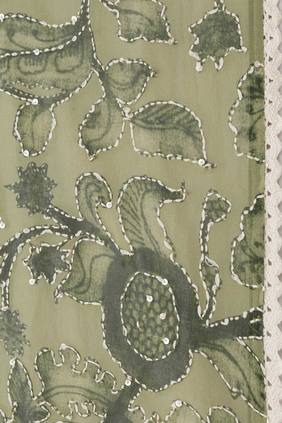 Border image of Green Dual Tone Mysore Georgette Saree with Embroidery on the body and Embroidery Border. 