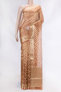 Orange Dual Tone Organza Silk Saree with Zari Brocade on the body and Zari Border displayed on a mannequin
