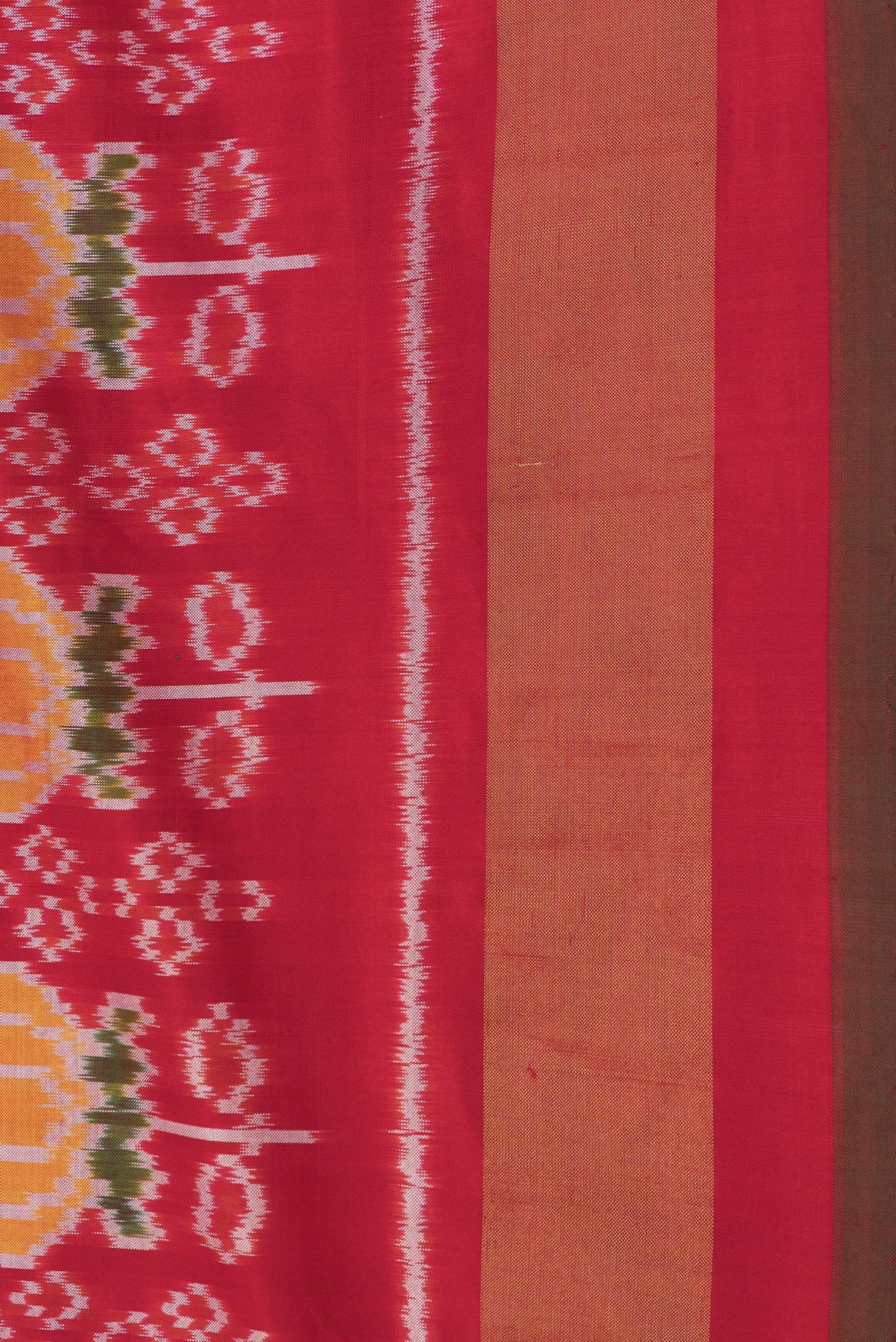 Border image of Red Dual Tone Double Ikat Saree with Ikat Print on the body and Ikat Border. 