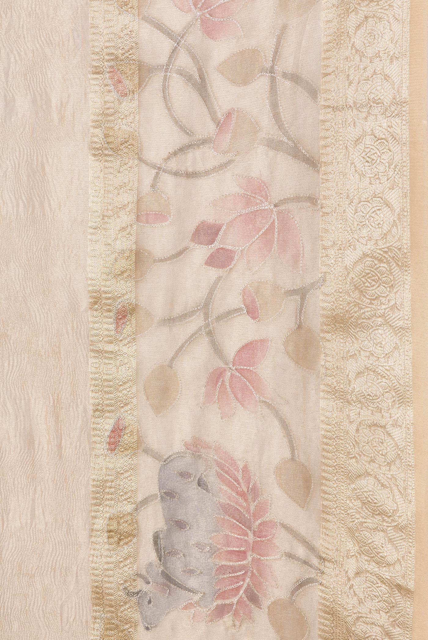 Border image of Gold Dual Tone Organza Silk Saree with Plain Body and Embroidery Border. 