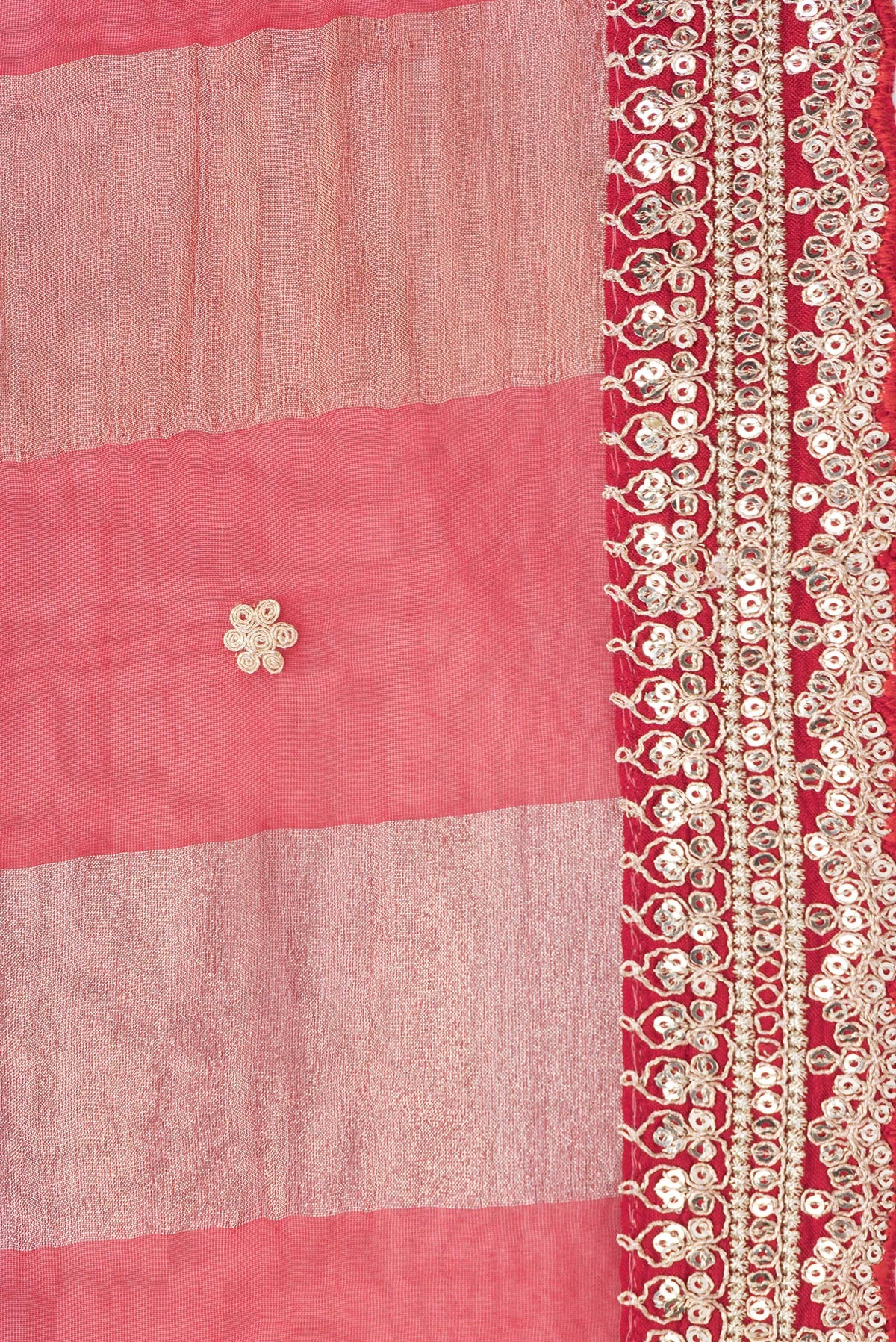 Border image of Red Dual Tone Banarasi Georgette Saree with Stripes on the body and Embroidery Border. 