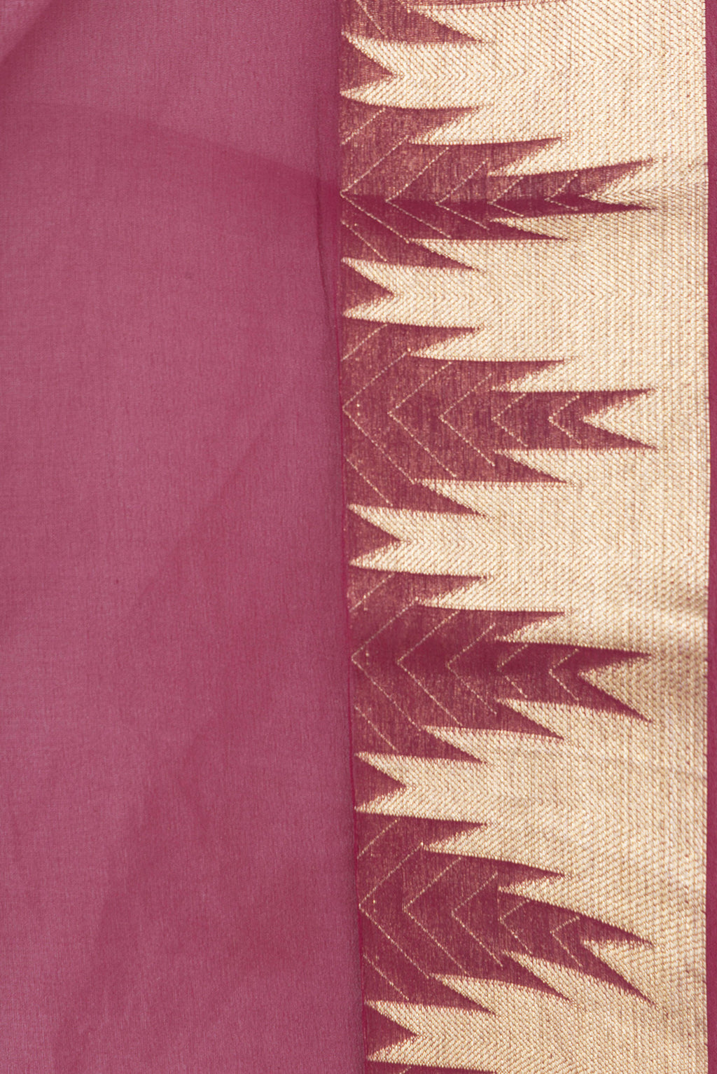 Border image of Magenta Dual Tone Mysore Georgette Saree with Plain Body and Temple Border. 