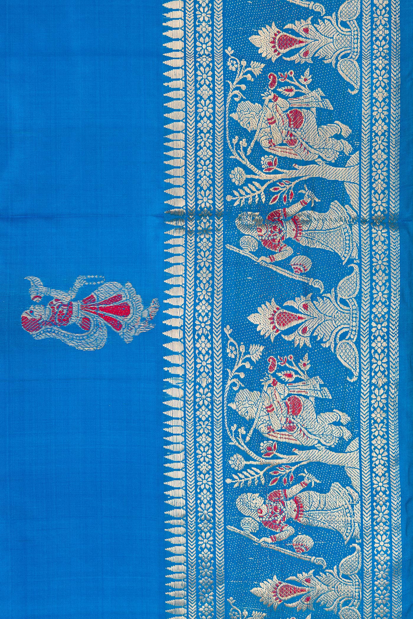 Border image of Sky Blue Dual Tone Baluchari Silk Saree with Zari And Thread Butta on the body and Fancy Border. 