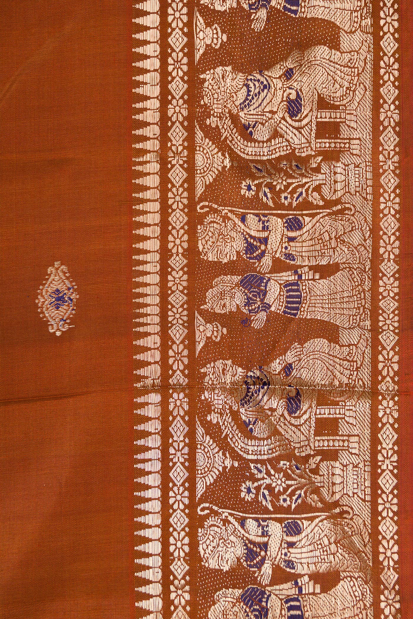 Border image of Caramel Dual Tone Baluchari Silk Saree with Zari And Thread Butta on the body and Fancy Border. 