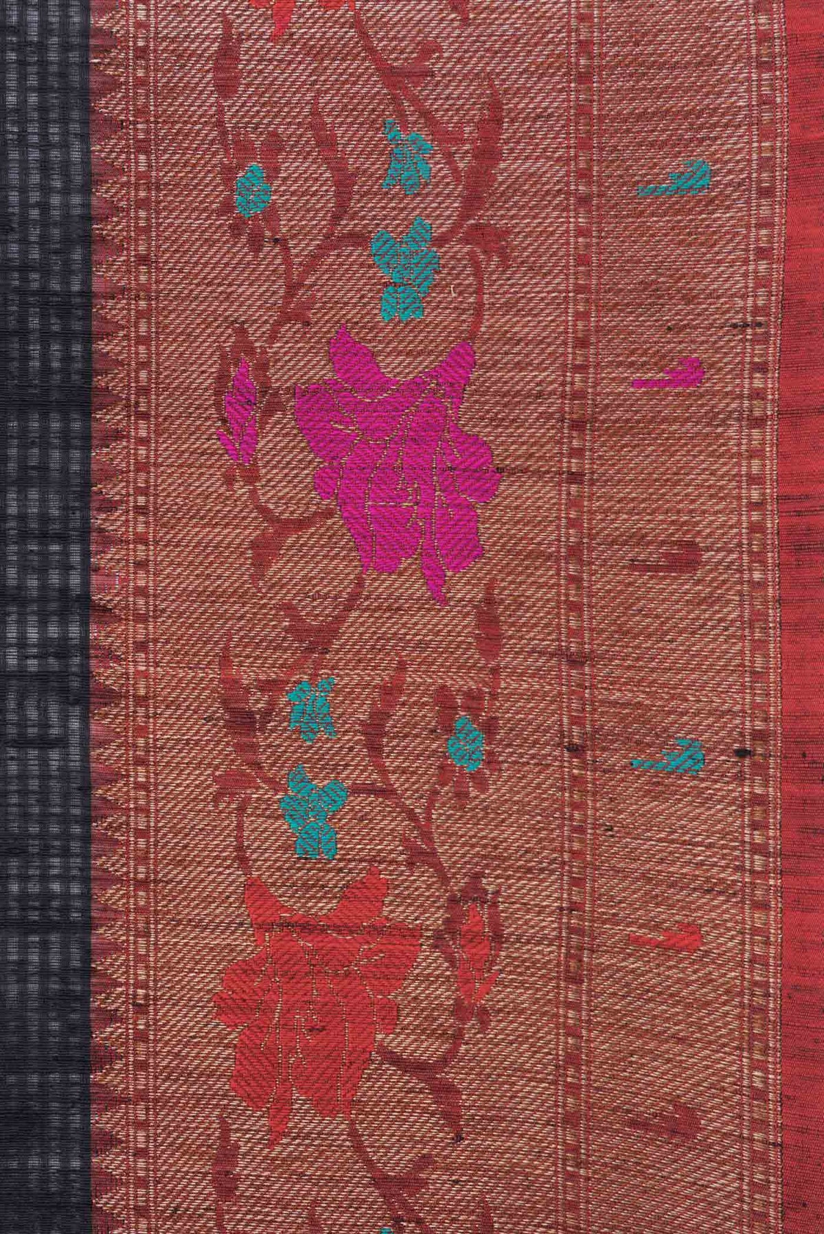 Border image of Black Dual Tone Tussar Saree with Zari Butta on the body and Zari Border. 