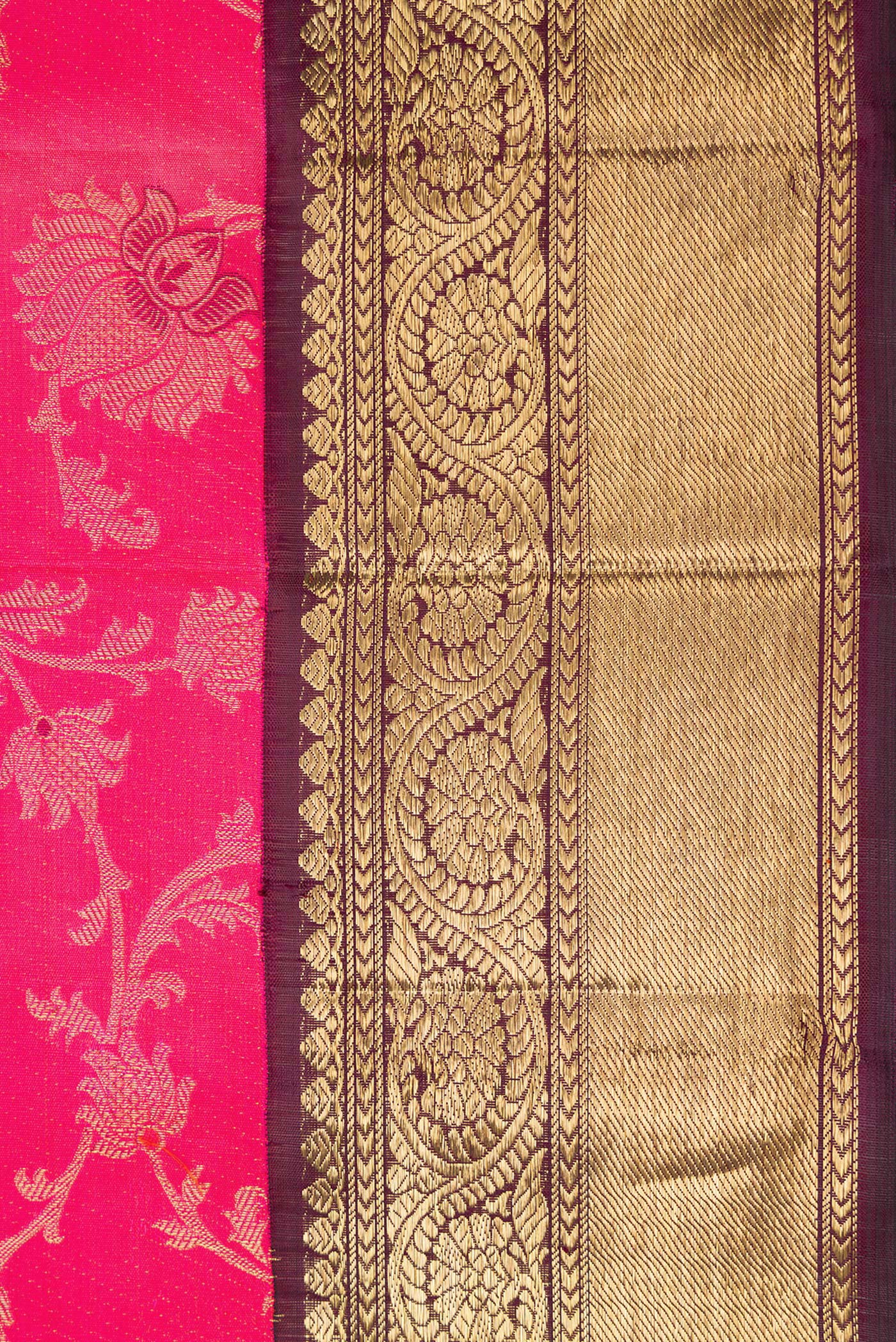 Border image of Pure Silk Pure Zari Pink Dual Tone Kanjivaram Saree with Zari Brocade on the body and Zari Border. 