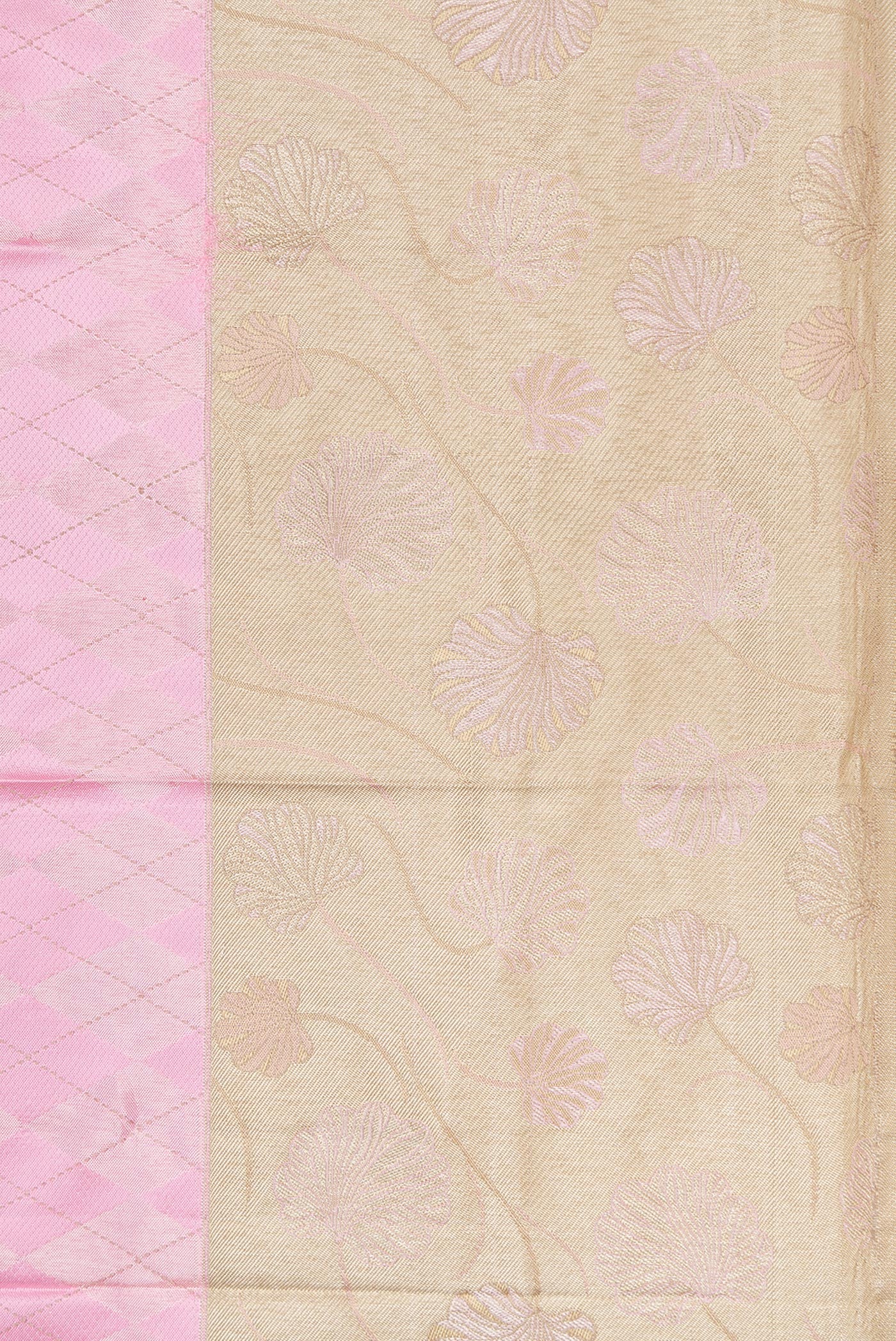 Border image of Rose pink Dual Tone Kanjivaram Silk Saree with Zari Brocade on the body and Fancy Border. 