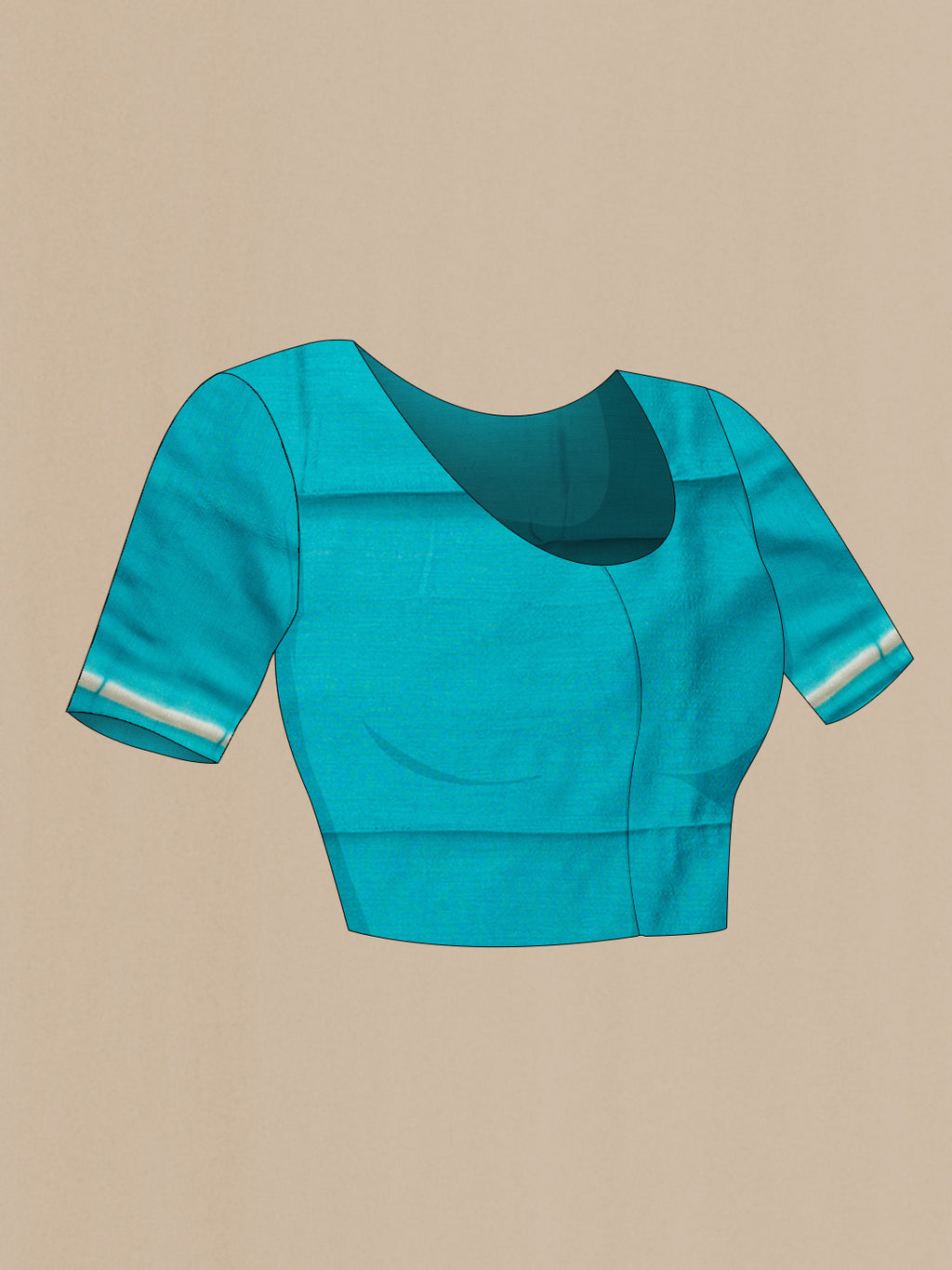 Close up image of the blouse of Sea Green Dual Tone Tussar Silk Saree with Printed design on the body and Plain Border. 