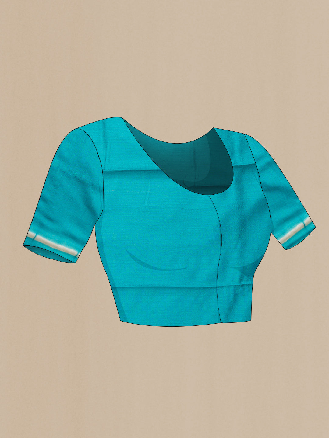 Close up image of the blouse of Sea Green Dual Tone Tussar Silk Saree with Printed design on the body and Plain Border. 