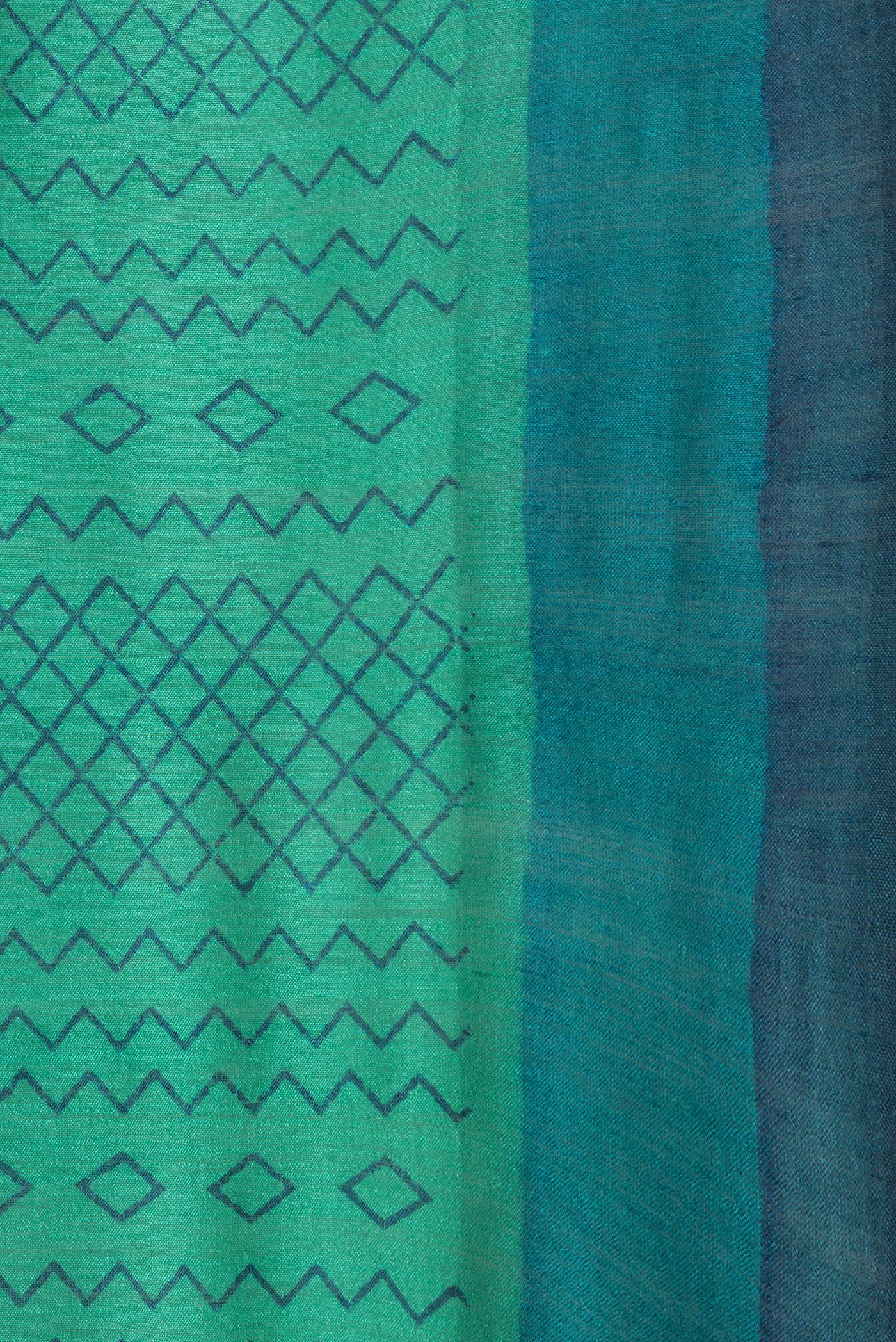 Border image of Sea Green Dual Tone Tussar Silk Saree with Printed design on the body and Plain Border. 