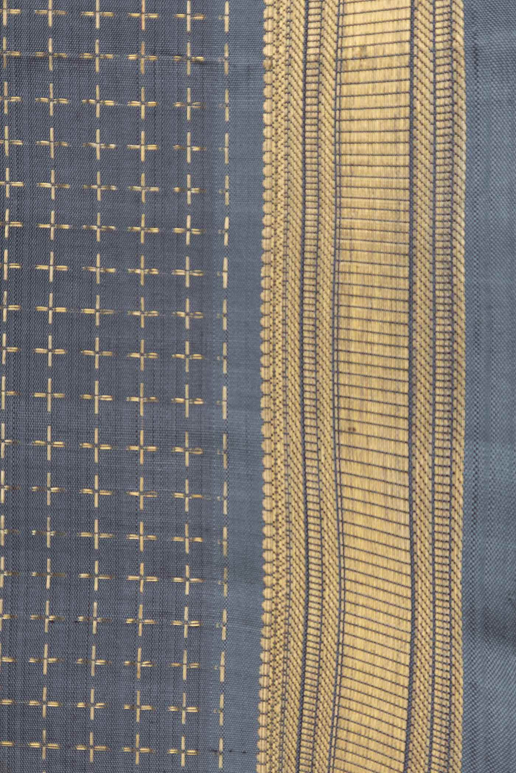 Border image of Grey Dual Tone Kanchipuram Silk Saree with Checked design on the body and Zari Border