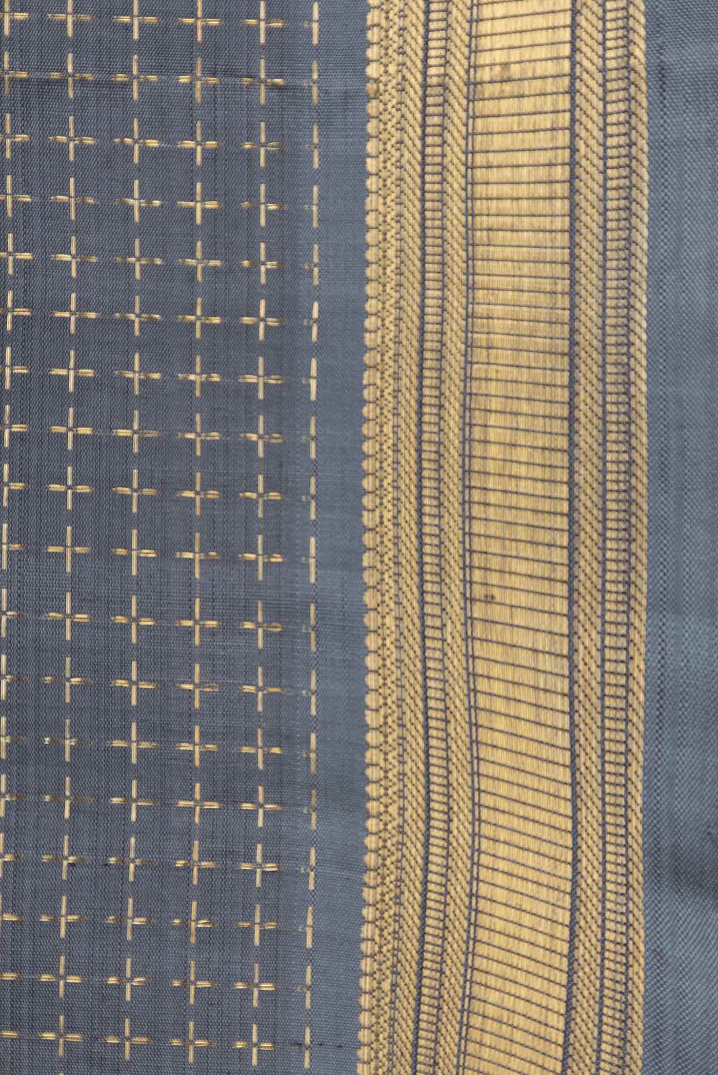 Border image of Grey Dual Tone Kanchipuram Silk Saree with Checked design on the body and Zari Border