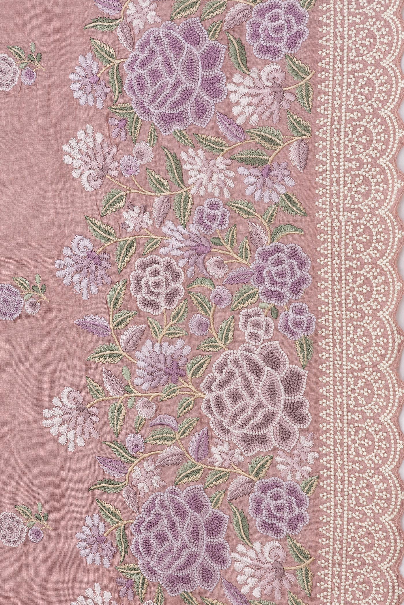 Border image of Rose Gold Dual Tone Tussar Silk Saree with Embroidery on the body and Embroidery Border. 