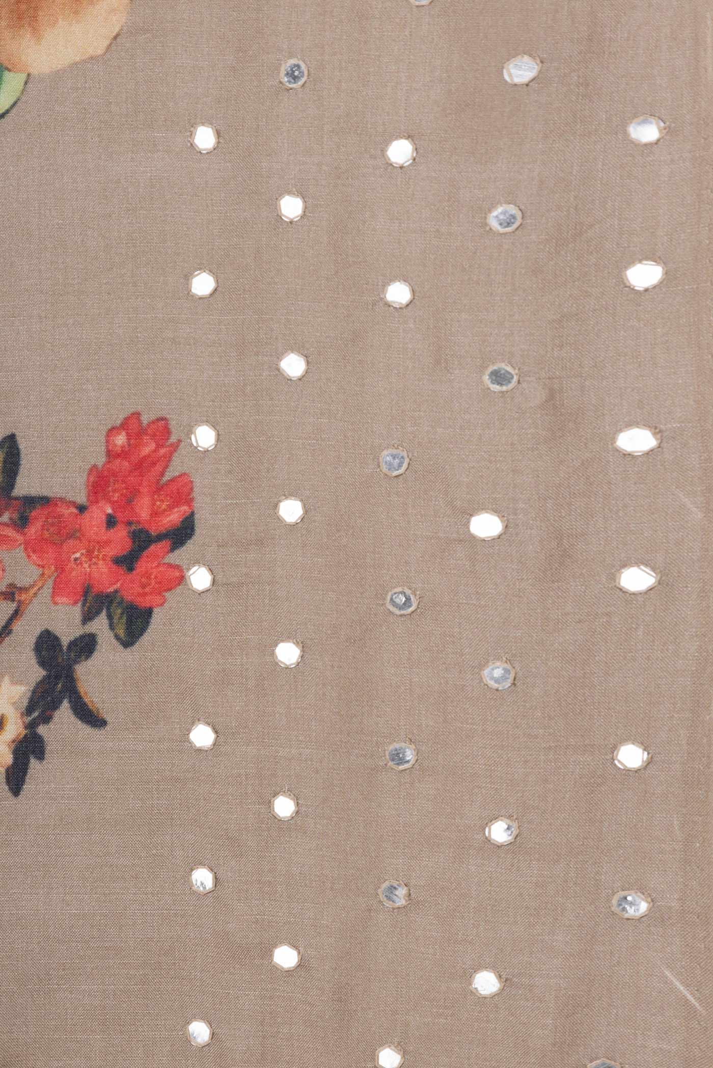 Border image of Brown Tussar Silk Saree with Floral Print on the body and Fancy Border