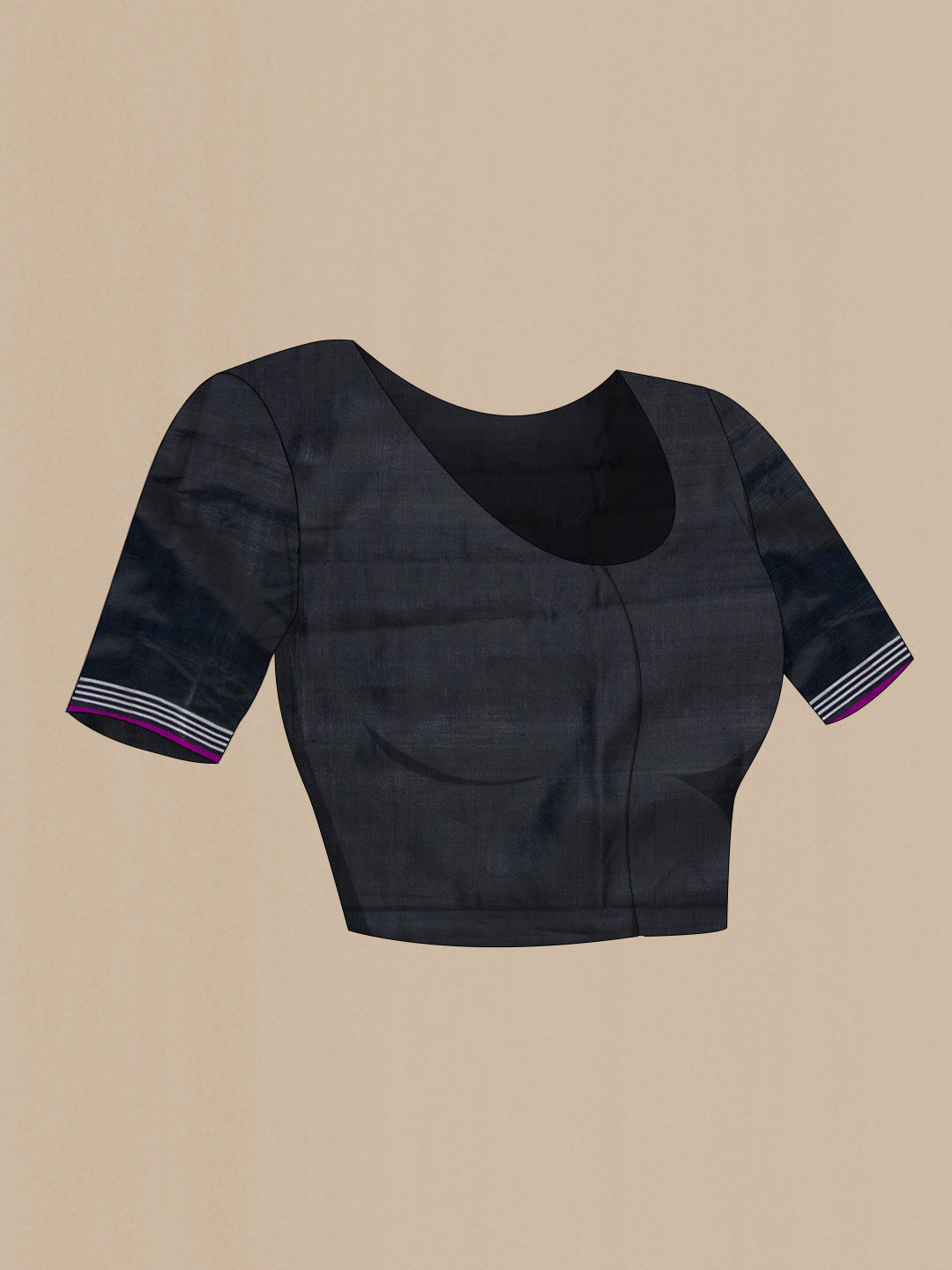 Close up image of the blouse of Black Pochampally Silk Saree with Pure Ikat on the body and Plain Border